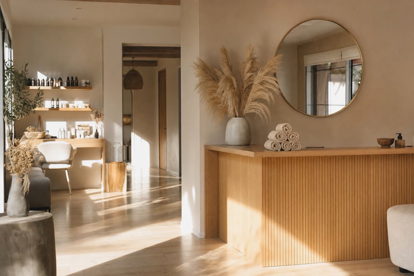 Bright treatment room in an independent beauty institute